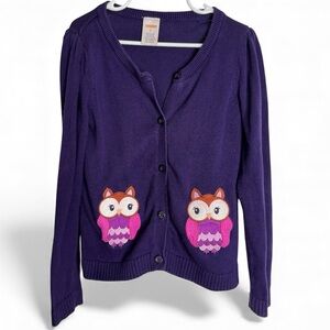 Gymboree Cute Owl Embroidered Cotton Cardigan Button Front Purple Pink Size 6